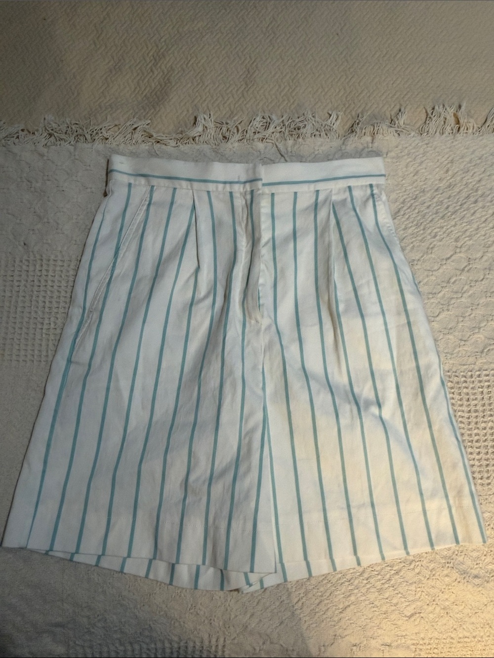 MaxMara White Zampino Shorts with Light Blue Stripes - Made in Italy